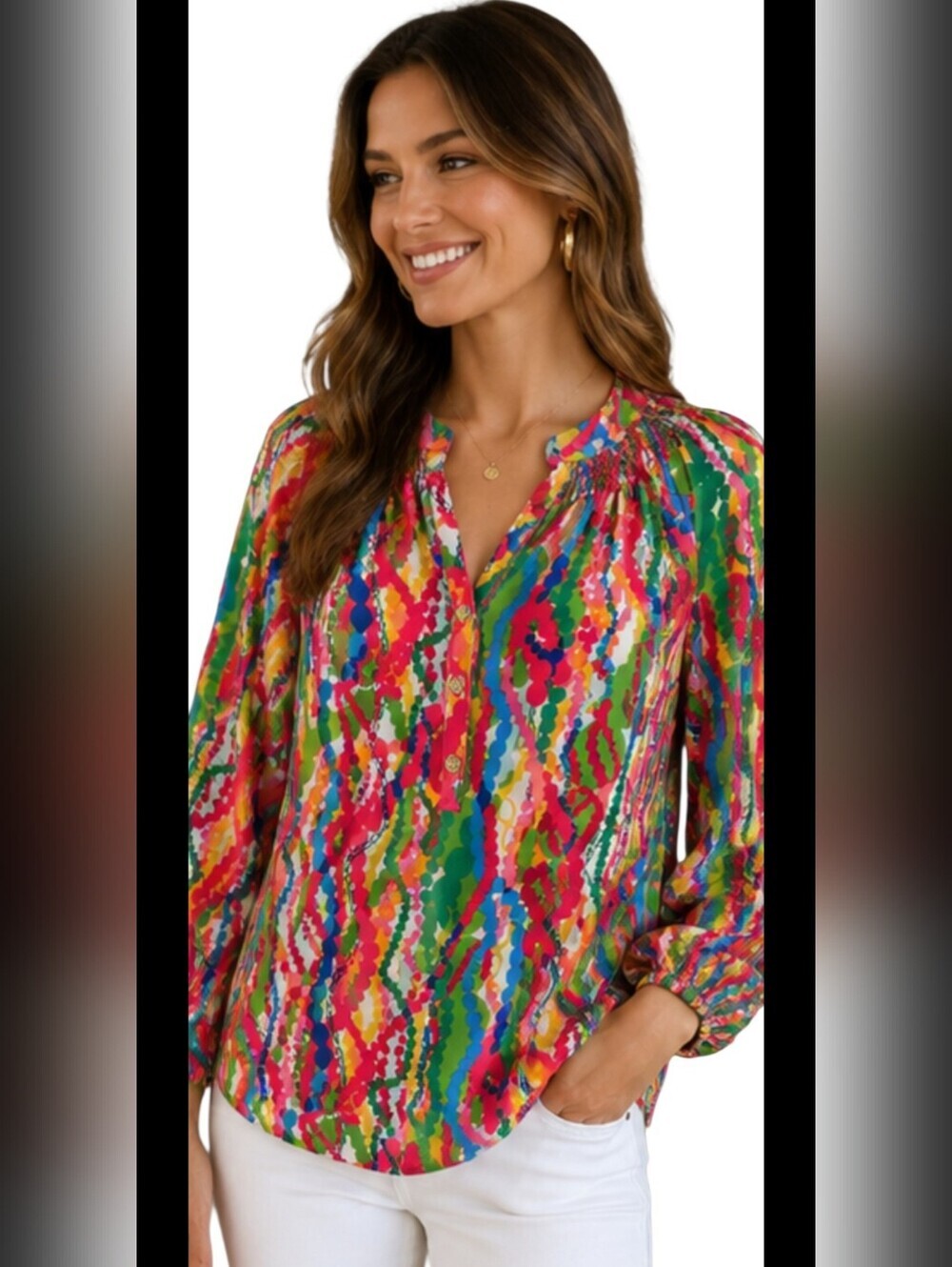 Lilly Pulitzer Elsa 100% Silk Dripping in Jewels Blouse Top Bright Multicolor. S
